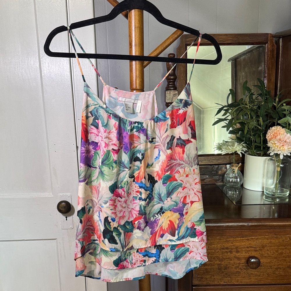 🌸 H&M Floral Satin Cami Tank — Size 6